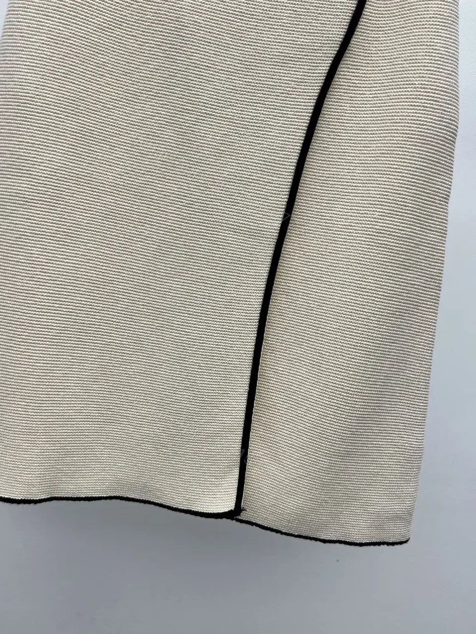 View 5 of Beige Tweed Skirt with Black Piping and Chanel Logo Slim A-Line Skirt