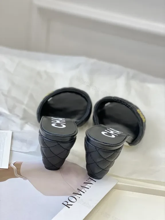 View 6 of Black Quilted Lux Sandals - Brand-Emblem Comfort Shoes