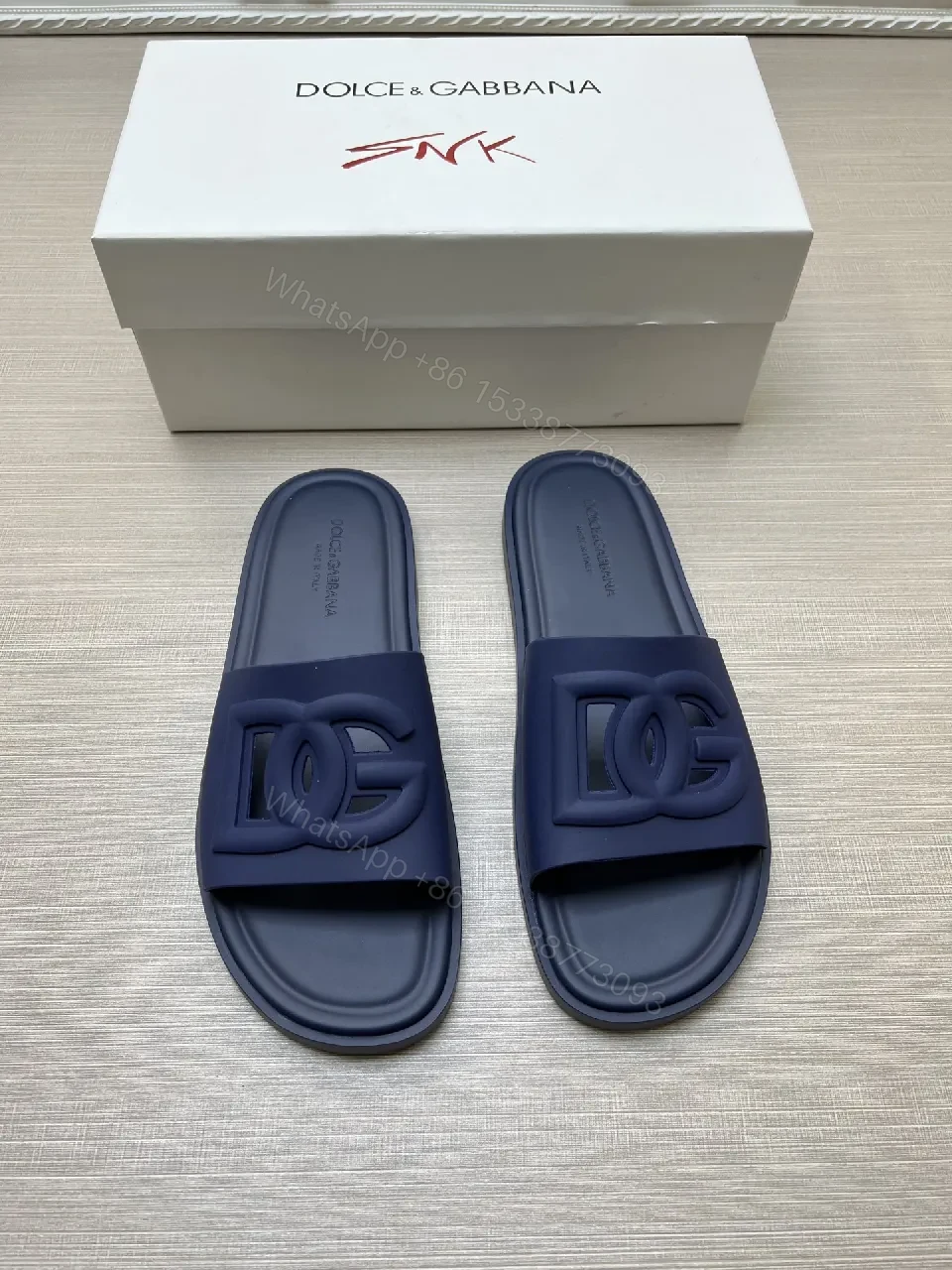 View 6 of Navy Slide Sandal: Premium Leather-Trim, Cushioned Comfort