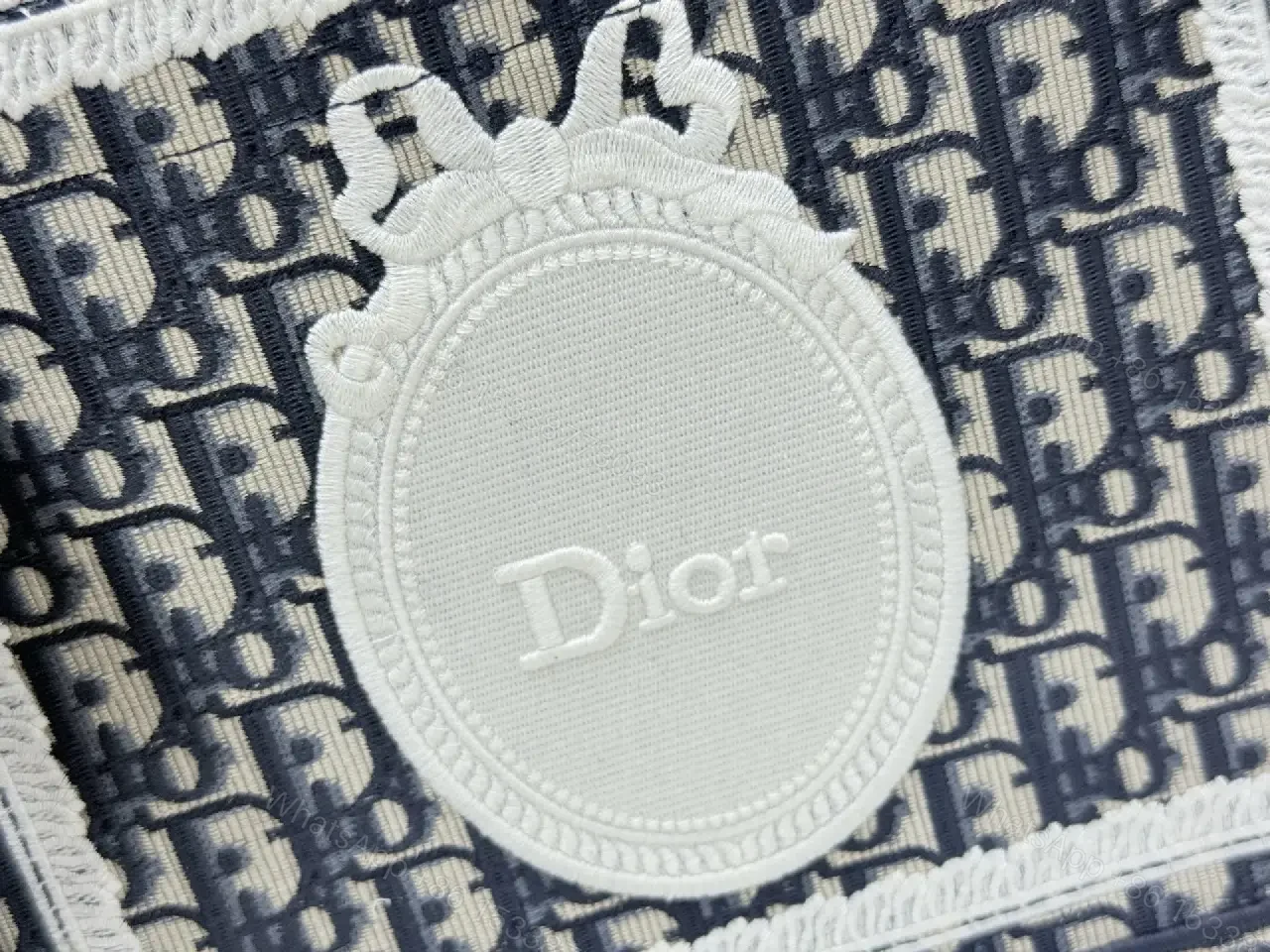 View 5 of Chic Monogram Weave Structured Handbag, Navy Cream