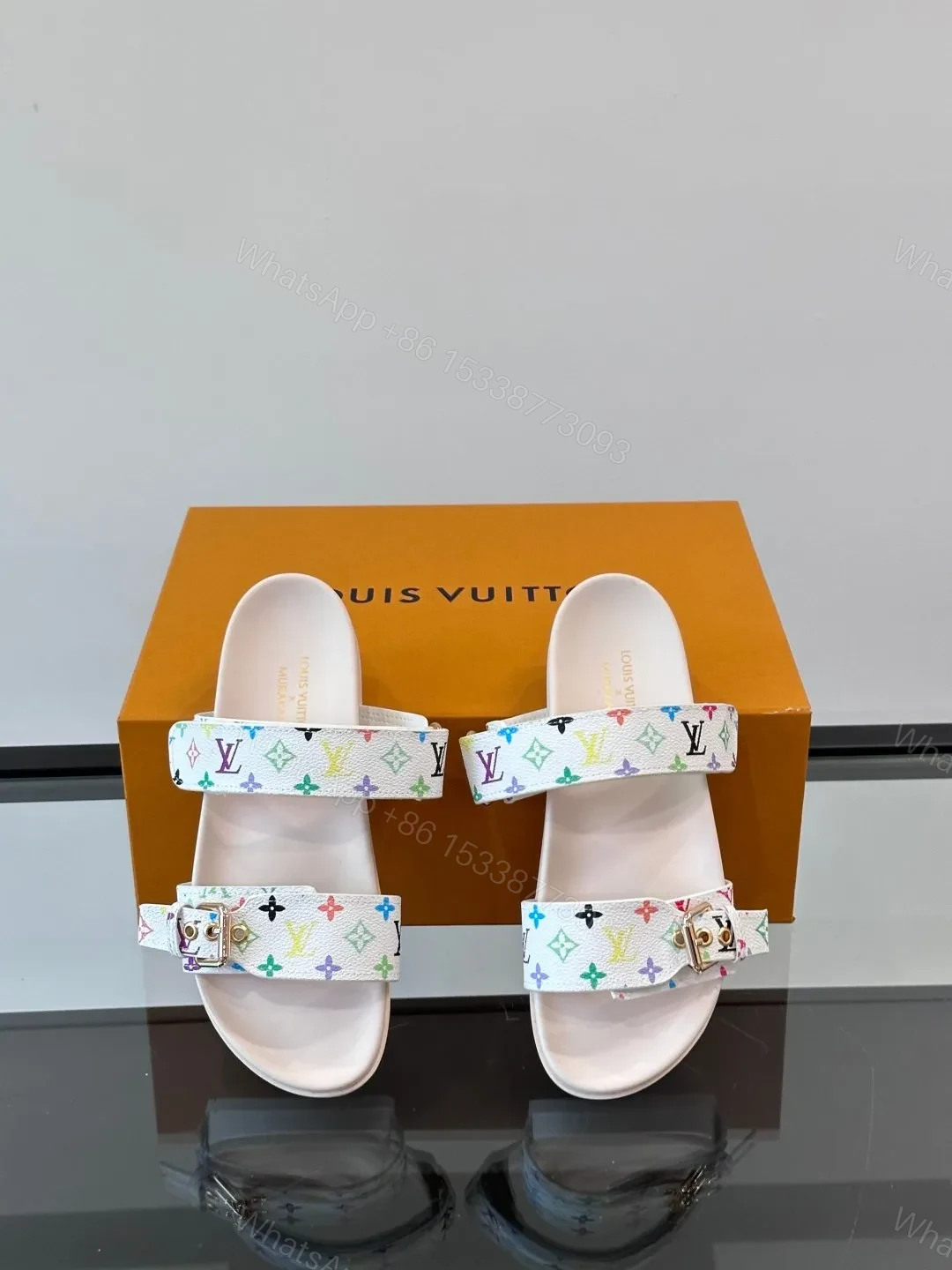 View 6 of LV Men White Patterned Leather Sandals