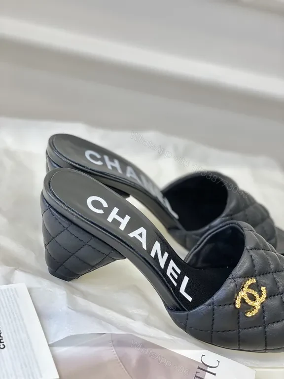 View 5 of Black Quilted Lux Sandals - Brand-Emblem Comfort Shoes