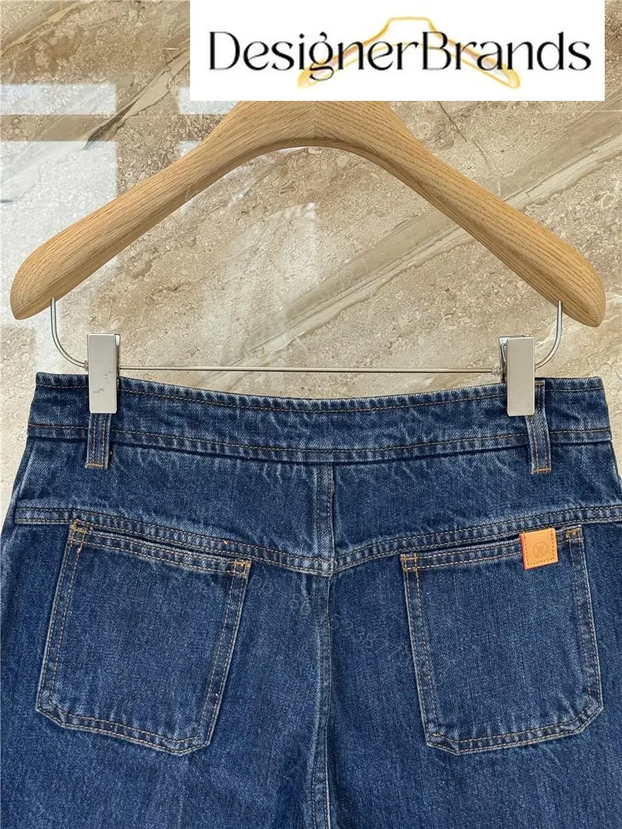 View 7 of Indigo Denim Wide-Leg Jeans with Geometric Panel