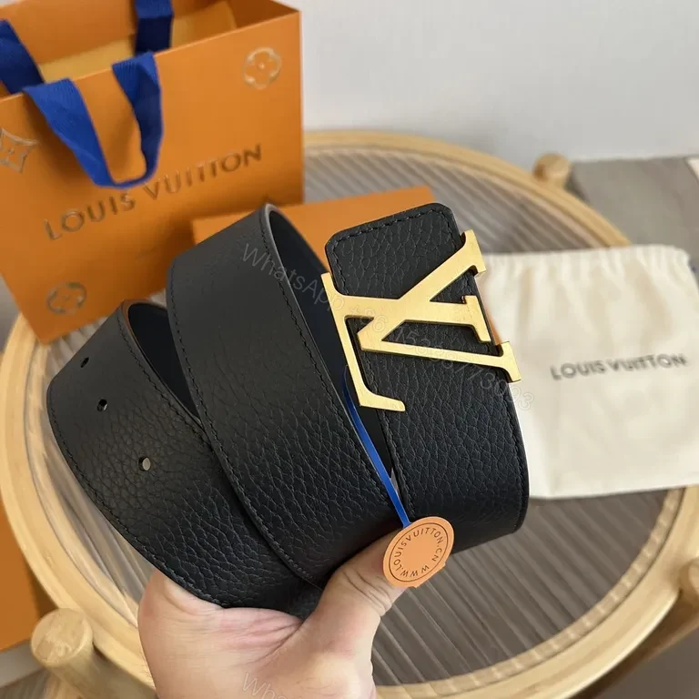 View 4 of Polished Leather LV Monogram Buckle Belt â€” Luxury Everyday Style