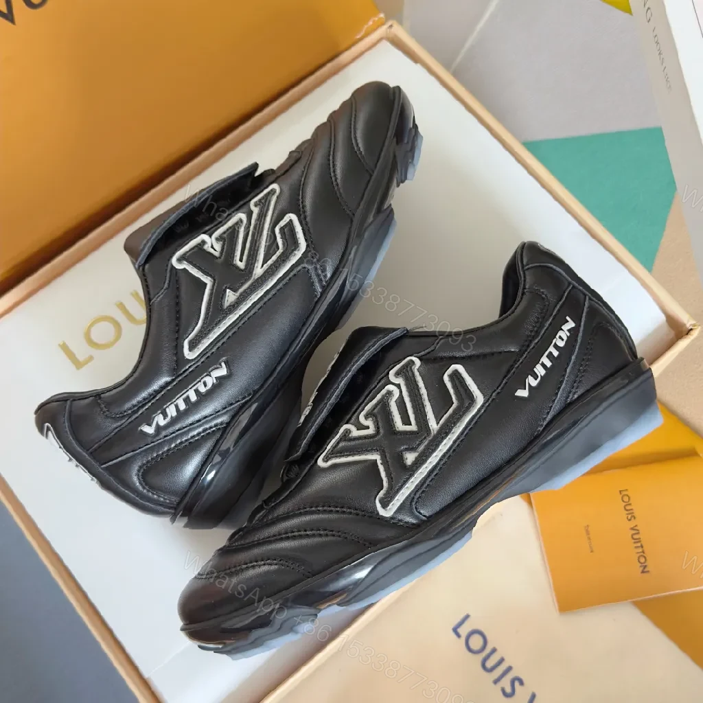View 6 of Lux Black Leather High-Tops: Subtle LV-Inspired Comfort