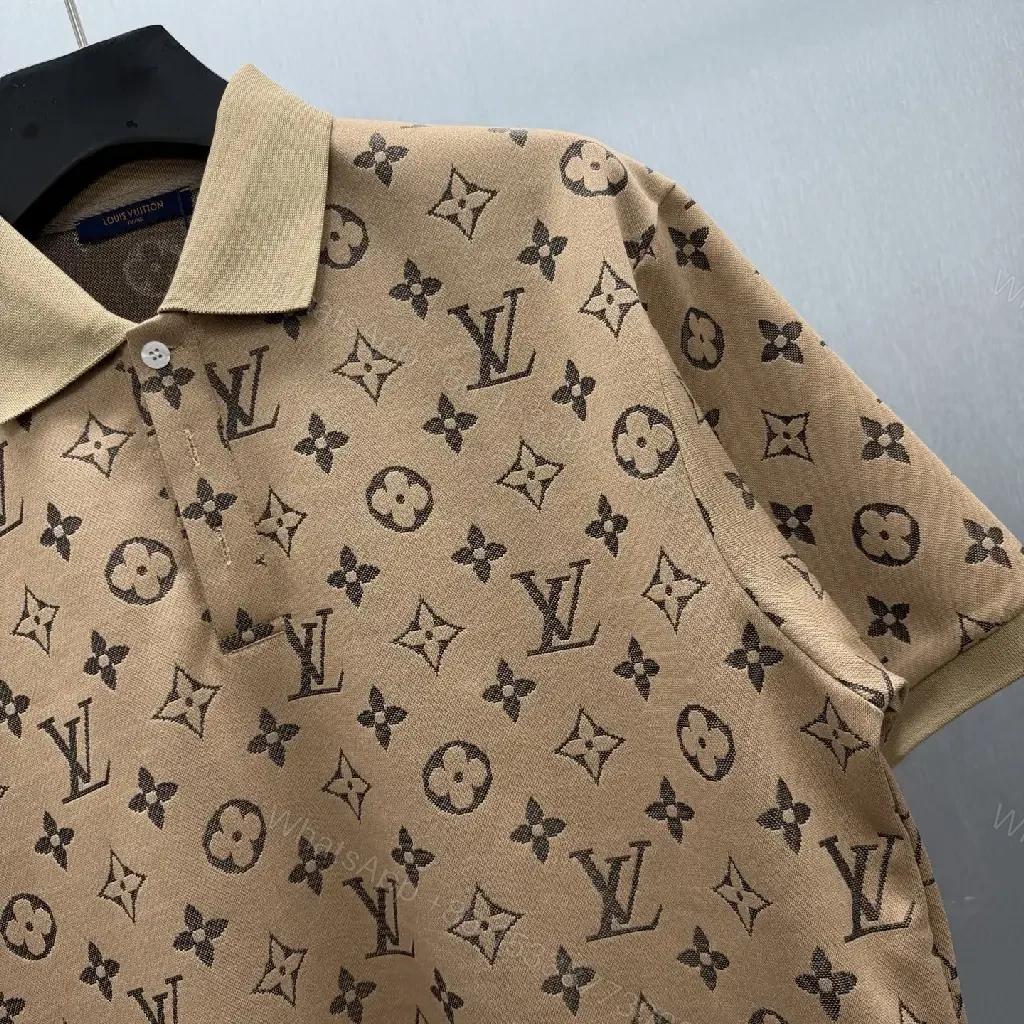 View 10 of Beige Polo: LV Monogram Knit, Classic Comfort Polo Shirt