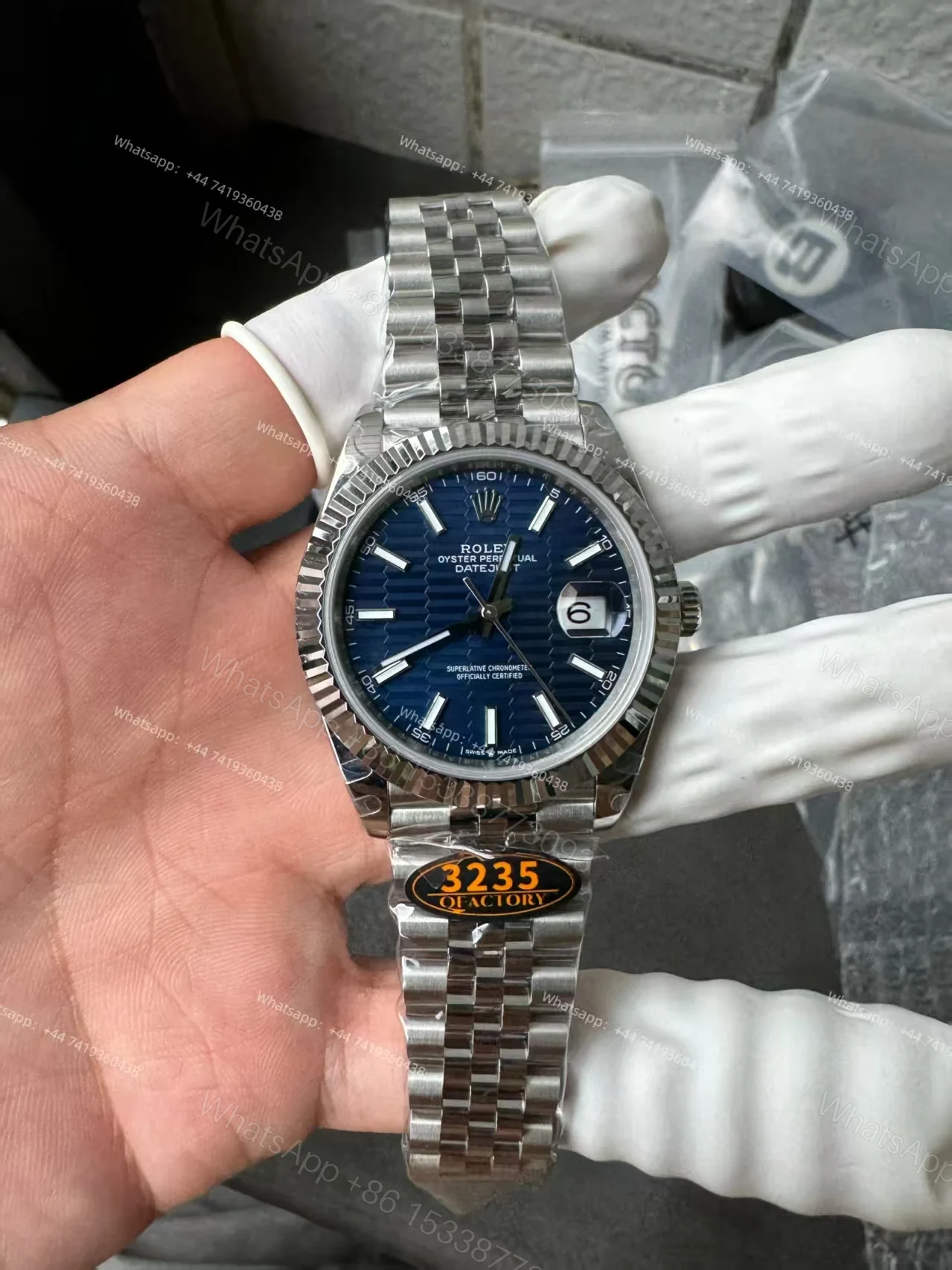 View 3 of Rolex Datejust M126334-0032 Water Ripple Blue Dial 1:1 Replica Jubilee 41MM 3235 Movement Super Clone Watch