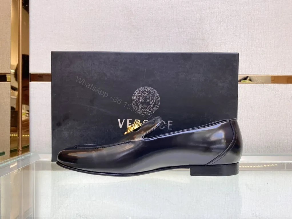 View 5 of Versace Black Calfskin Loafers with Medusa Hardware