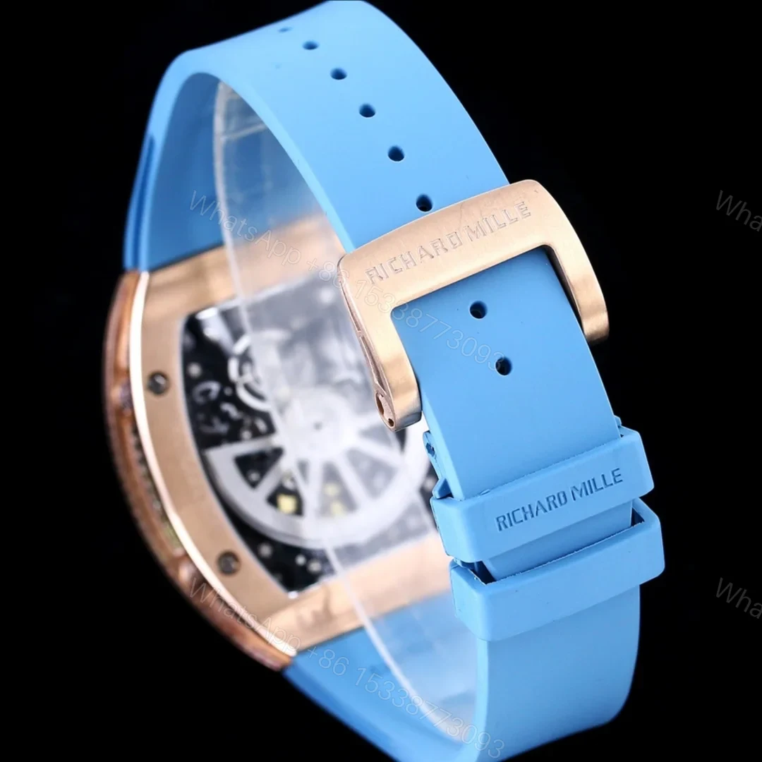 View 9 of Richard Mille RM67-01 Automatic Ultra Thin Skeleton Watch 38/48MM Barrel Case Blue Strap Digital Hour Markers Premium Edition RM67-01-AU-BLU-SK48