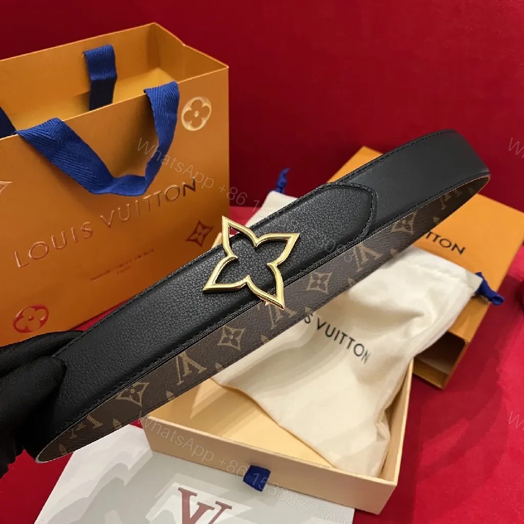 View 12 of Brown Canvas Belt, Gold Fleur-de-Lis Buckle, Monogram-Style, Statement Accessory