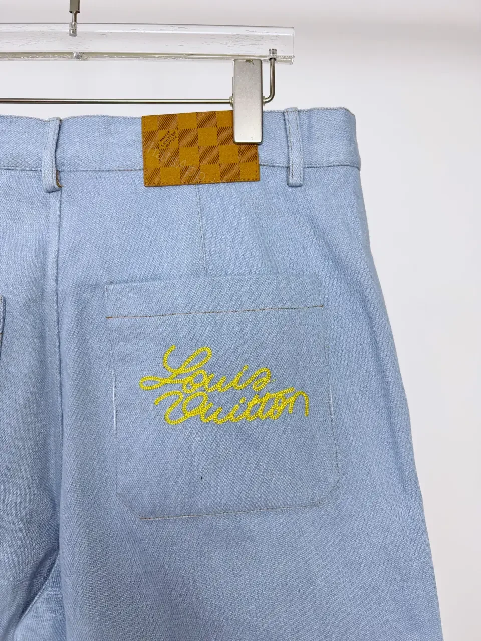 View 2 of Blue Denim Shorts with Embroidered Details, Louis Vuitton Style