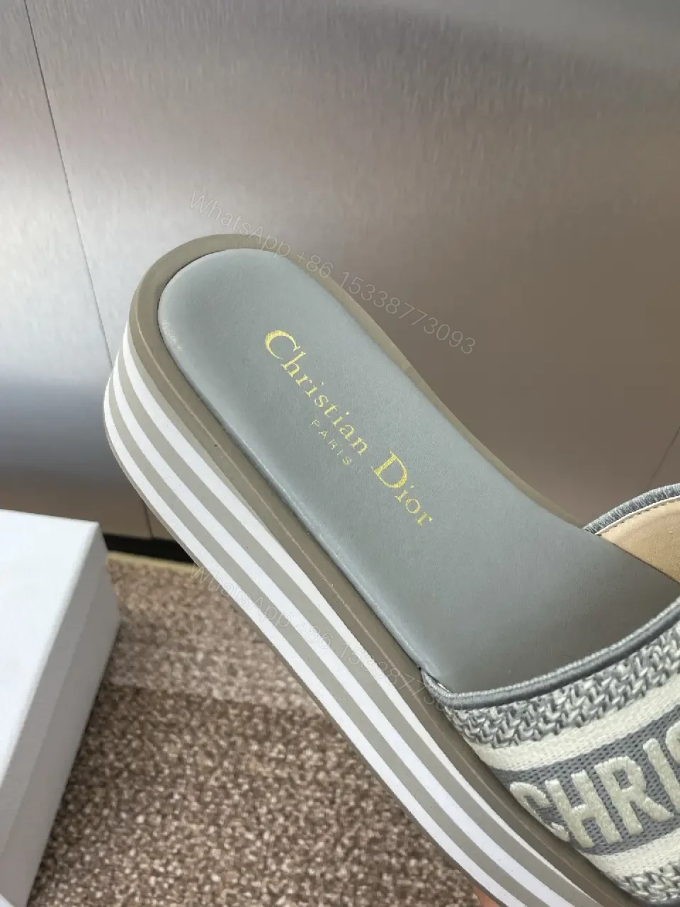 View 8 of Gray Leather Platform Glitter Straps Sandals