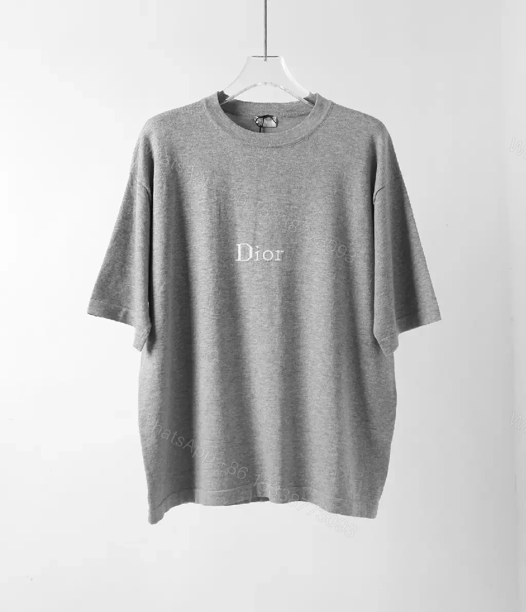 View 10 of Grey Cotton T-Shirt Dior Logo Casual Tee