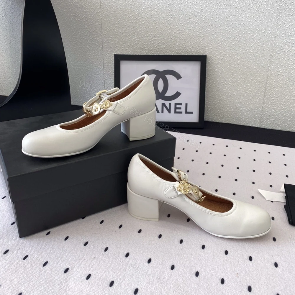 View 8 of 高仿Chanel*G45778N圓頭塔扣芭蕾舞鞋4.5CM白色免檢版