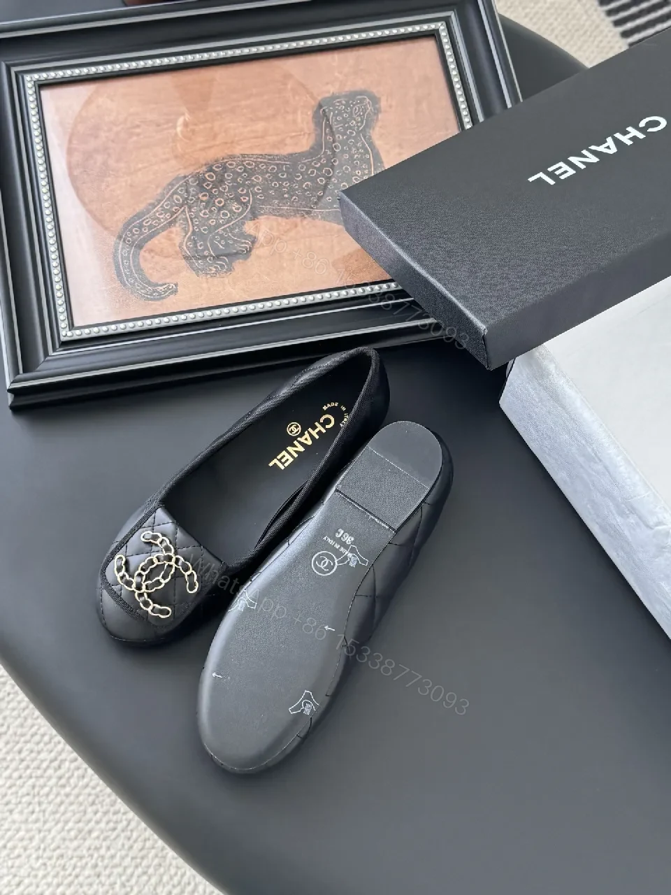 View 7 of Quilted Black Leather Slip-Ons with Gold Hardware Comfort Shoes