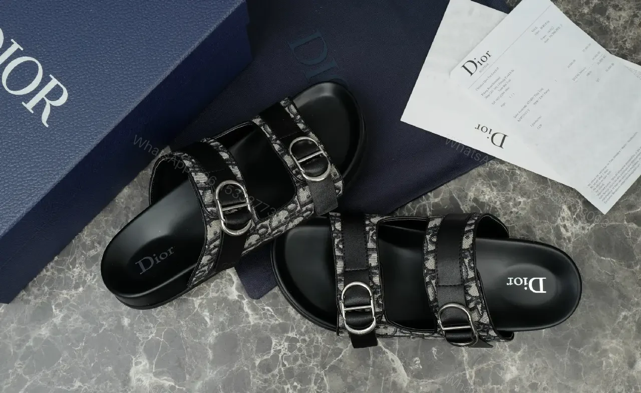 View 7 of Black Denim Leather Buckle Sandals Product Type: Dior Style