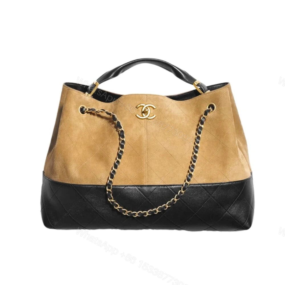 Chanel Shopping Bag Shiny And Gold Tone Metal Beige Black 36Cm AS5657 B20827 U1536 — view 1