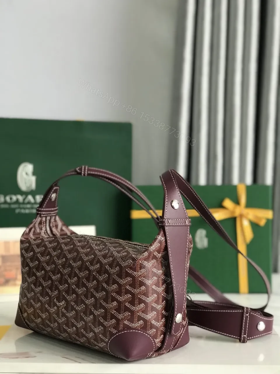 View 7 of Textured Leather Monogram Shoulder Bag, Chic Crossbody Style
