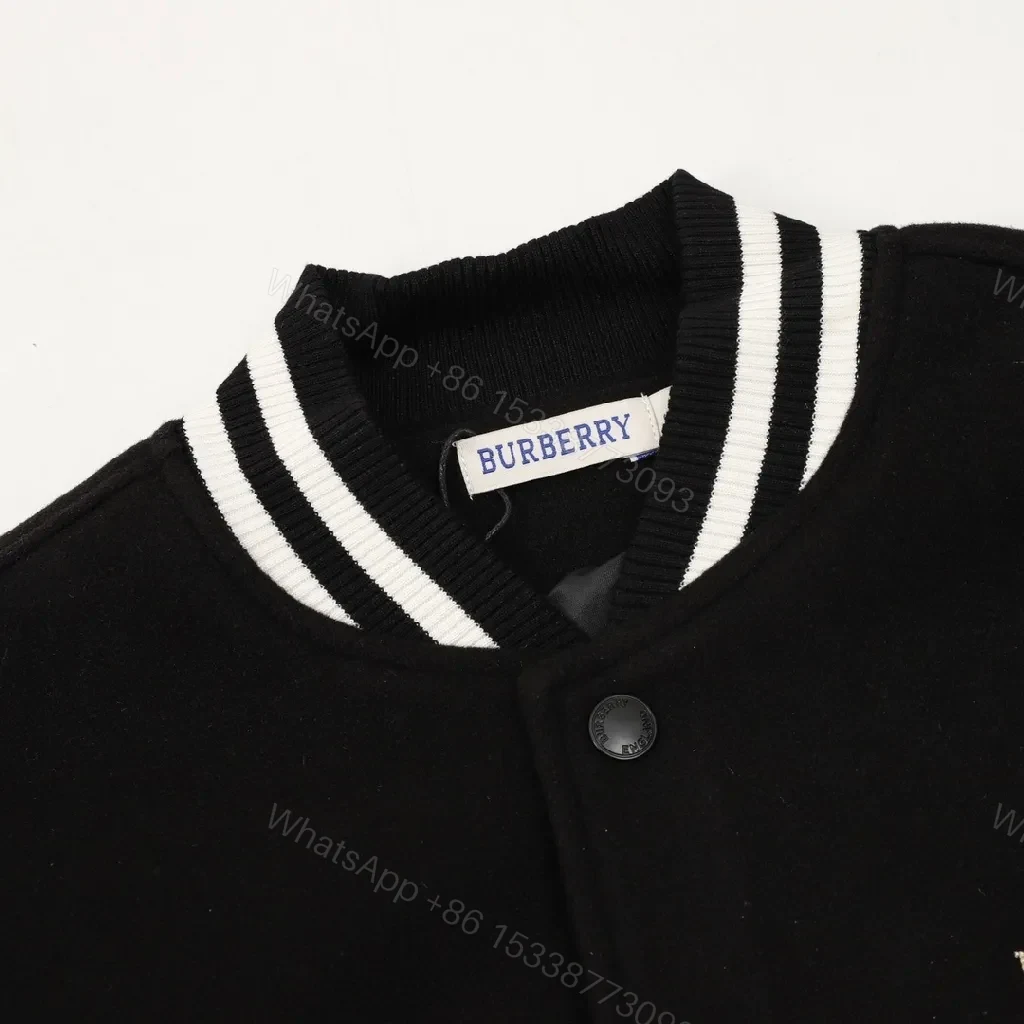 View 4 of Black & Ivory Varsity Jacket - Knit Outerwear, Contrast Sleeve, Signature Trim