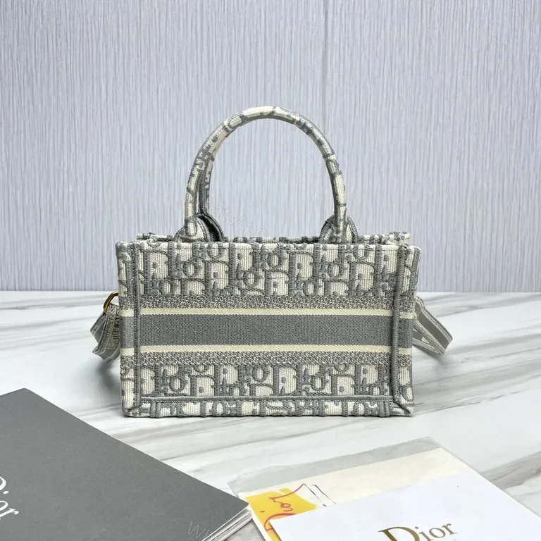 View 5 of Compact Dior Oblique Mini-Tote: Grey Jacquard, Logo Stripe, Premium