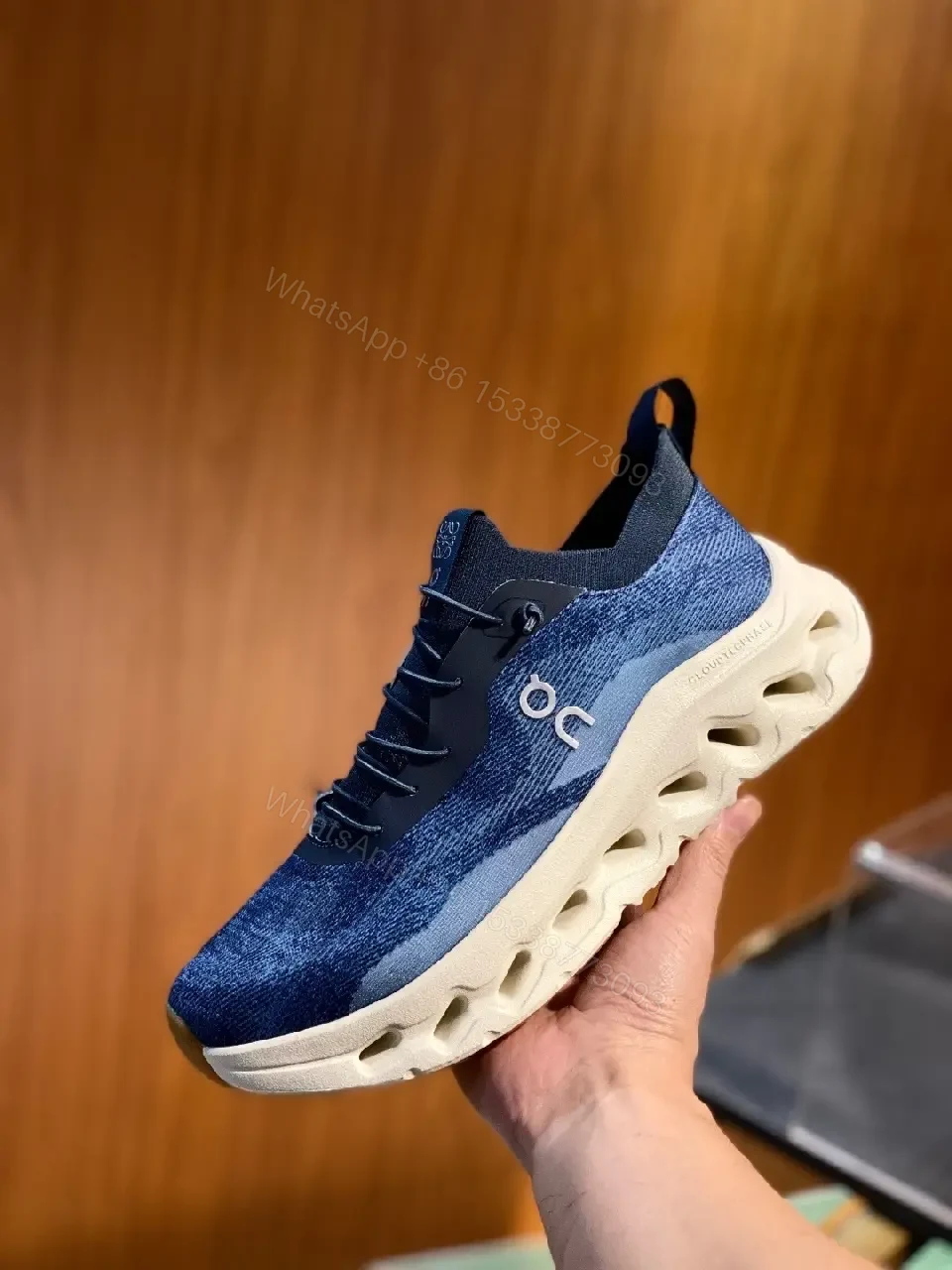 View 3 of Denim-Texture High-Top Sneakers: Everyday Luxury Comfort