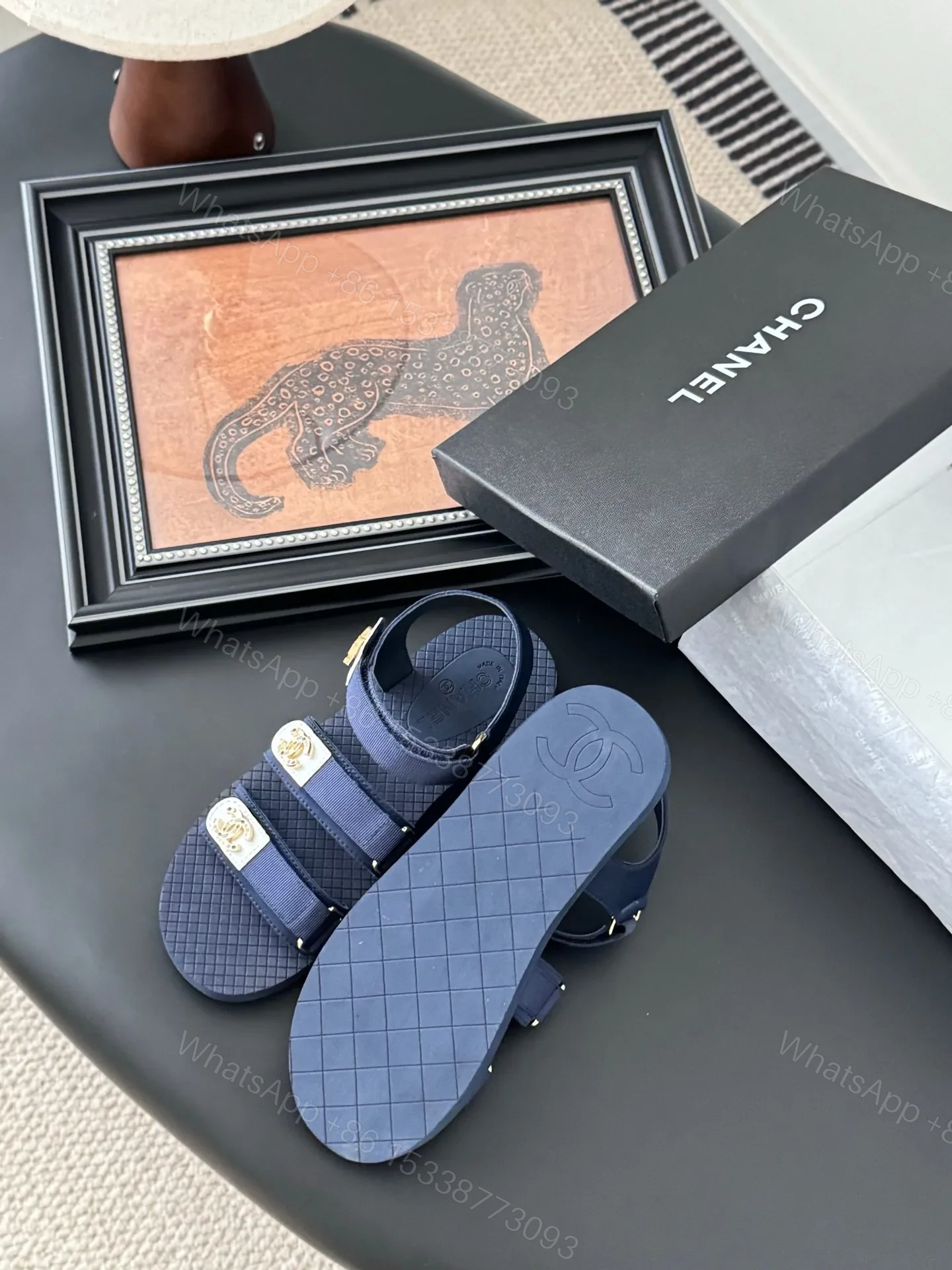 View 5 of Chanel Women Navy Fabric And Rubber Sandals