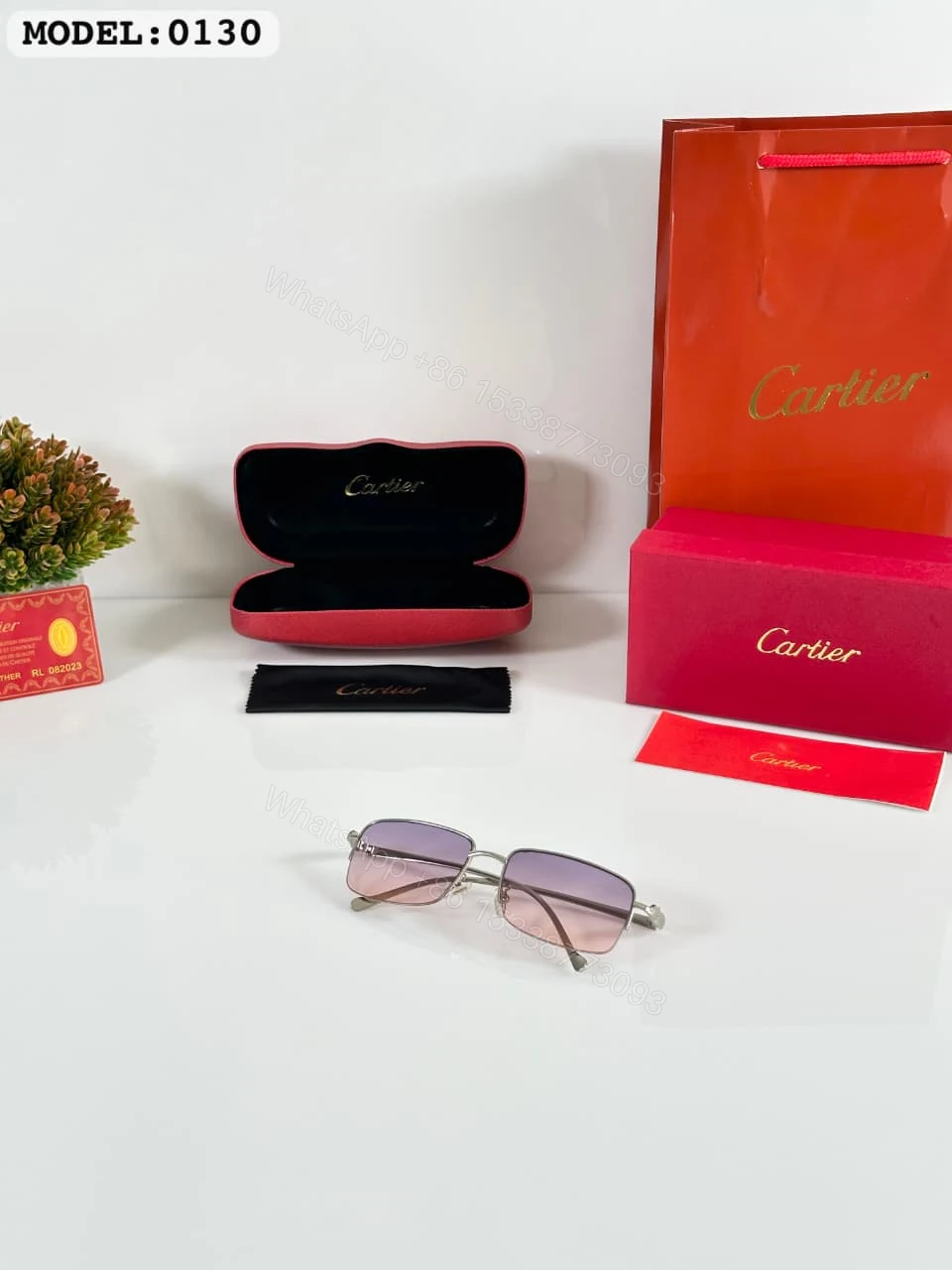 View 3 of Cartier 0130 Metallic Silver-Pink Gradient Sunglasses