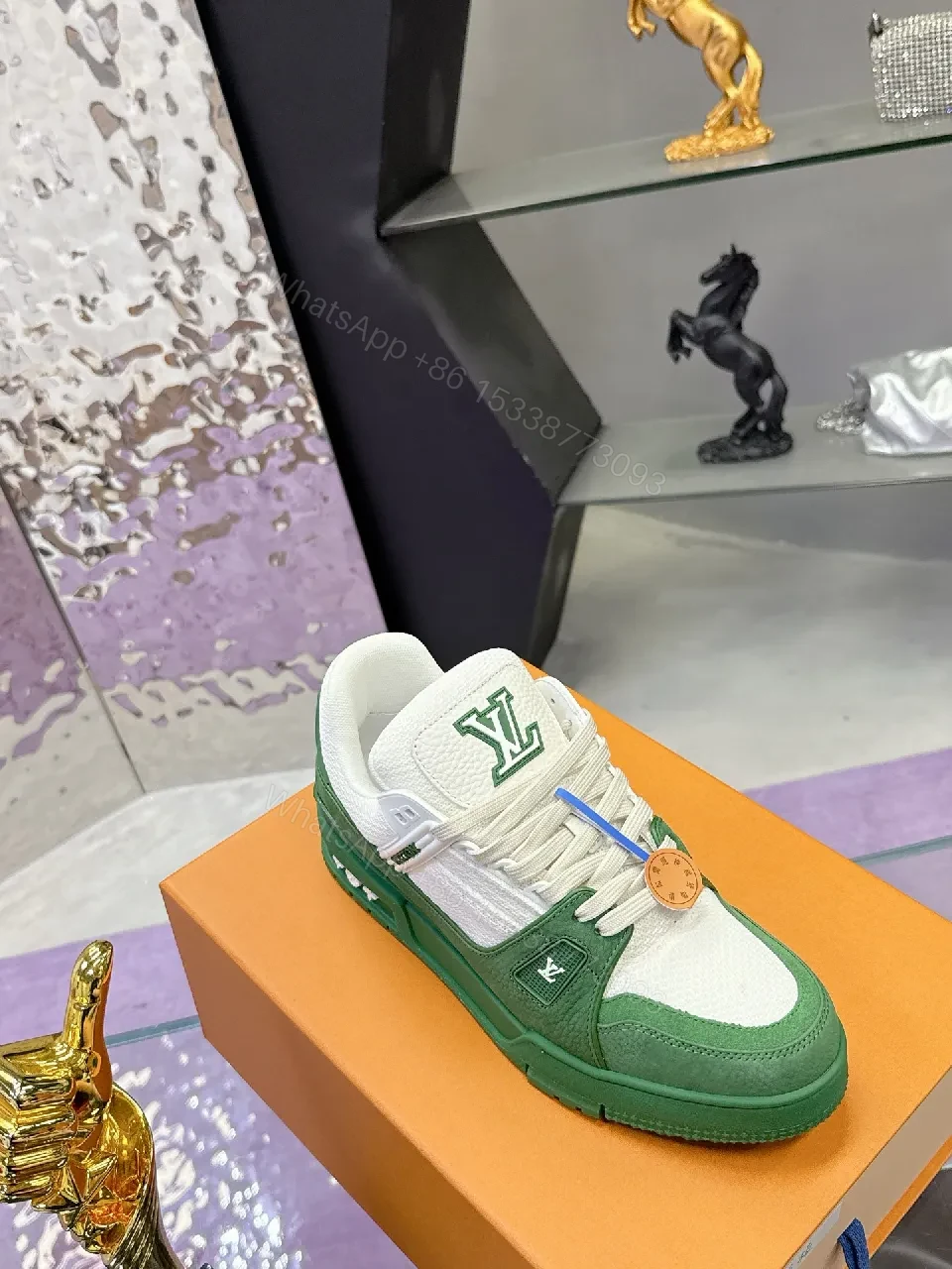 View 9 of Green Suede & White Mesh High-Top Sneaker: Elevated Comfort Luxury