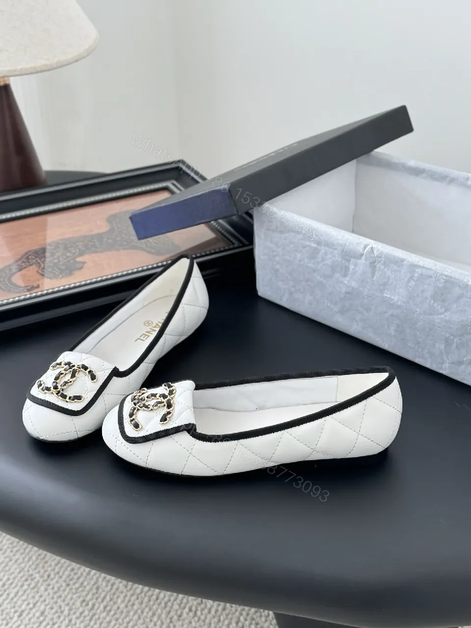 View 9 of White Quilted Loafers with Logo - Cushioned Leather, Slip-On