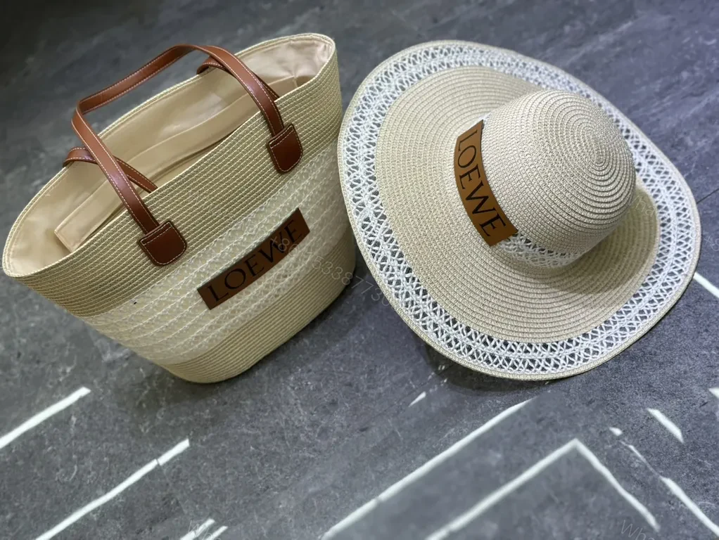 View 5 of Loewe Straw-Texture Set: Coastal Luxury Tote & Hat Set