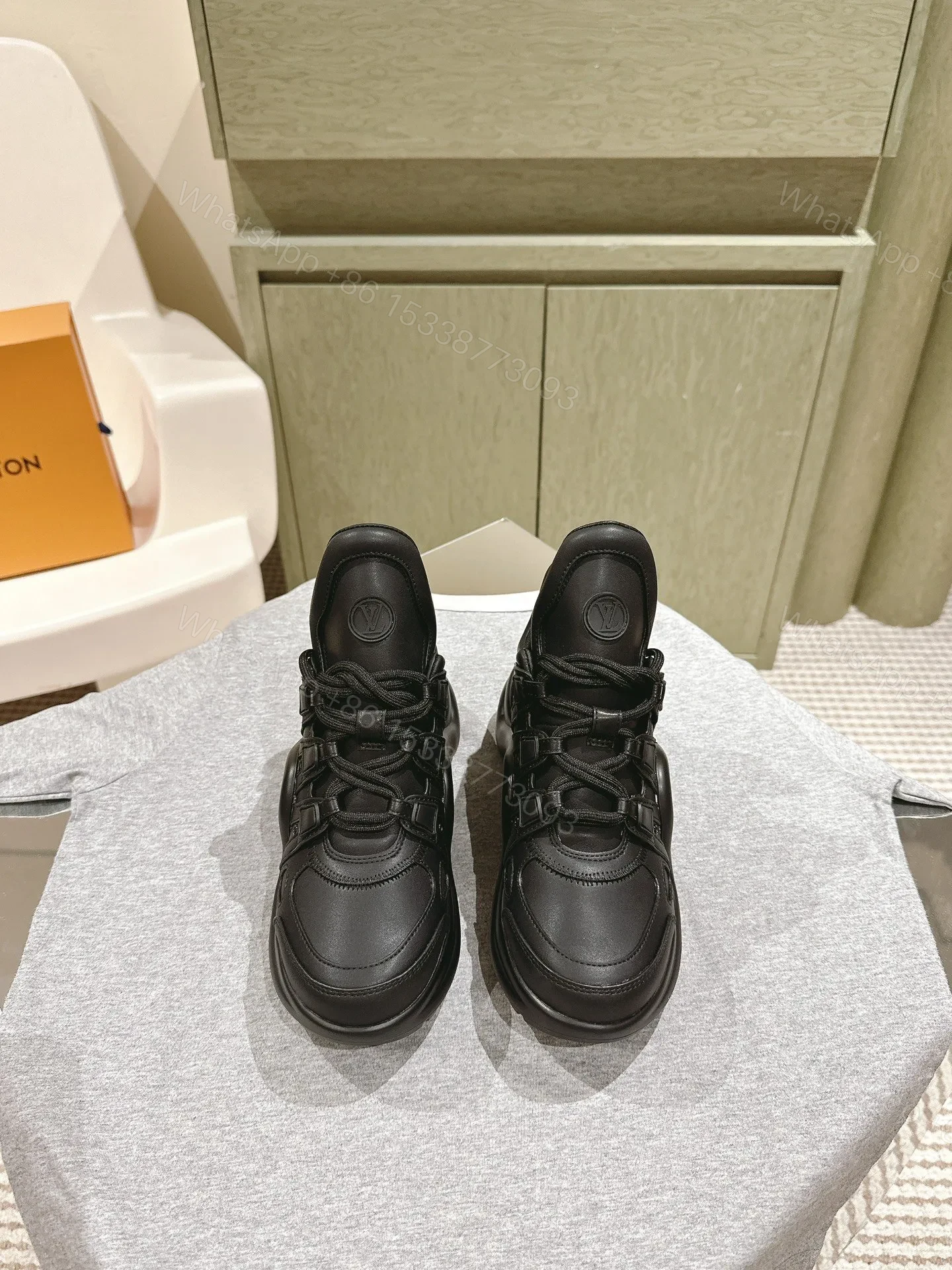 View 3 of LV Women Black Leather Sporty Chunky Sneakers