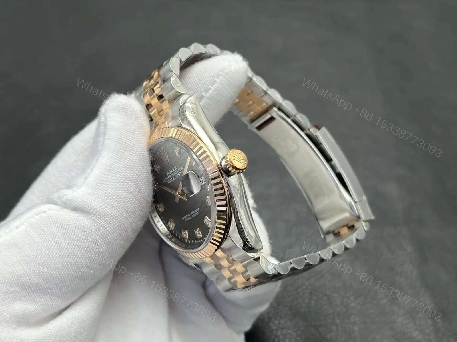 View 6 of Rolex Datejust 36 Rolesor Yellow Fluted Jubilee Steel Diamonds 116233-0205