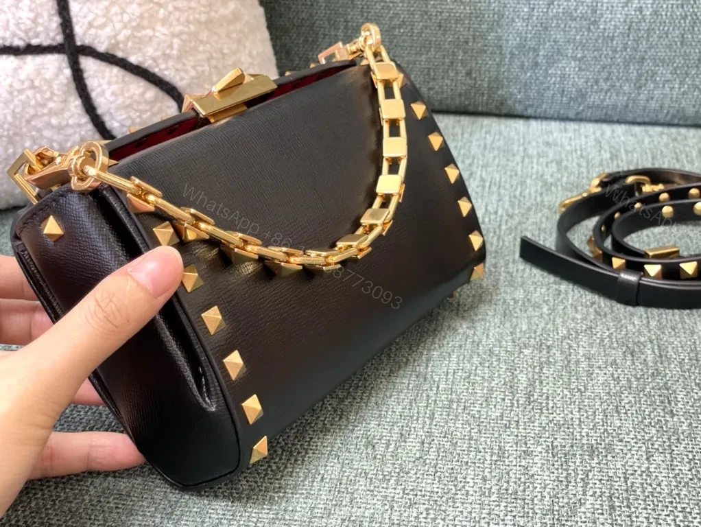 View 5 of Statement Black Leather Rockstud Shoulder Bag - Valentino Garavani