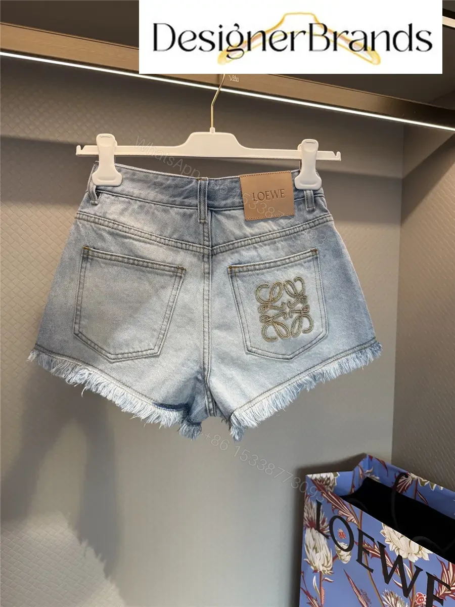 View 3 of LOEWE Paula Ibiza Anagram Embroidered Denim Shorts