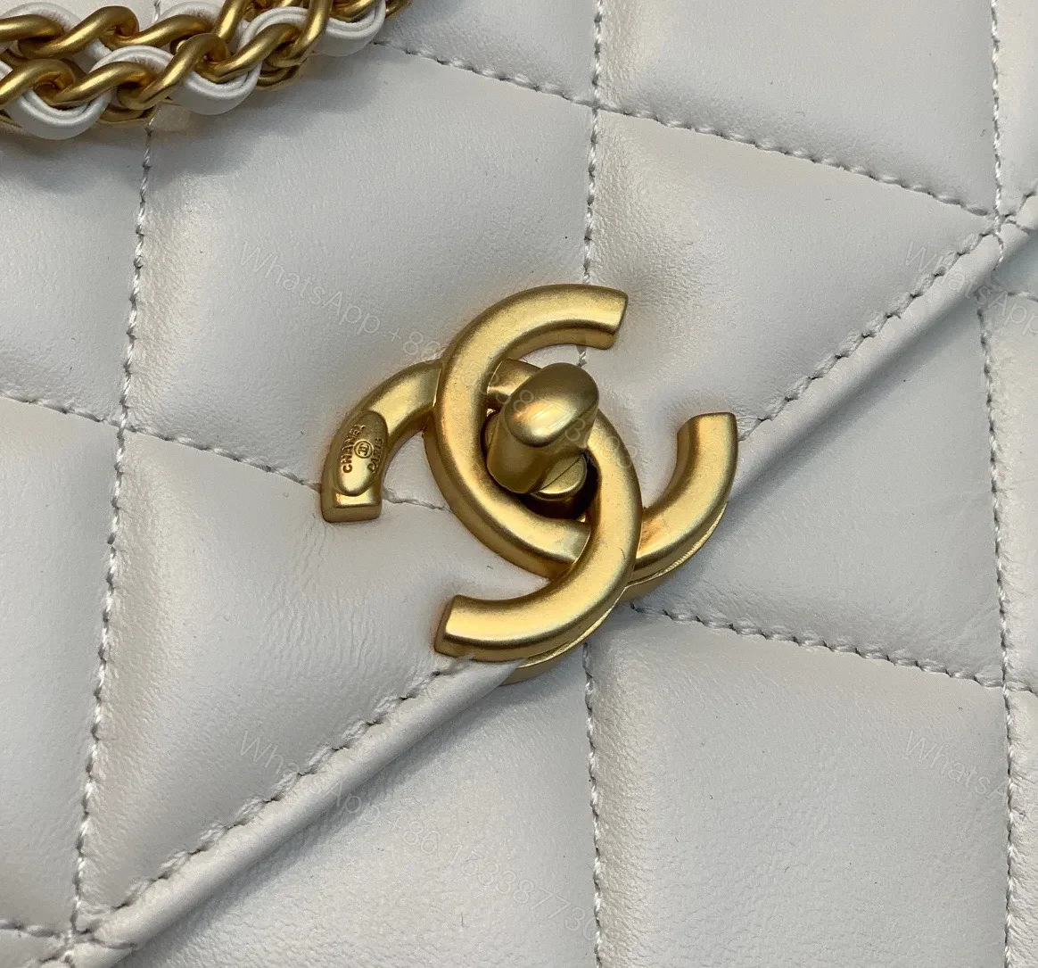 View 3 of Chanel Mini Backpack Replica 11 Milk White With Gold Lock 18x20x11.5cm