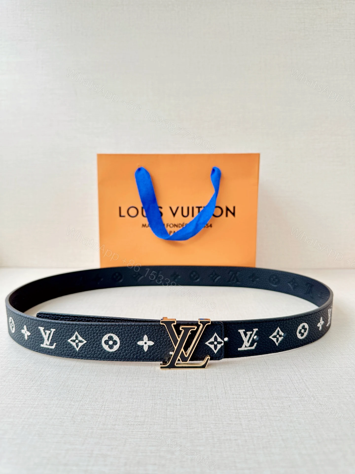 LV 高仿 男款 雙面黑灰老花LV扣皮帶 3.4cm精品鋼扣 商務休閒百搭款 — view 1