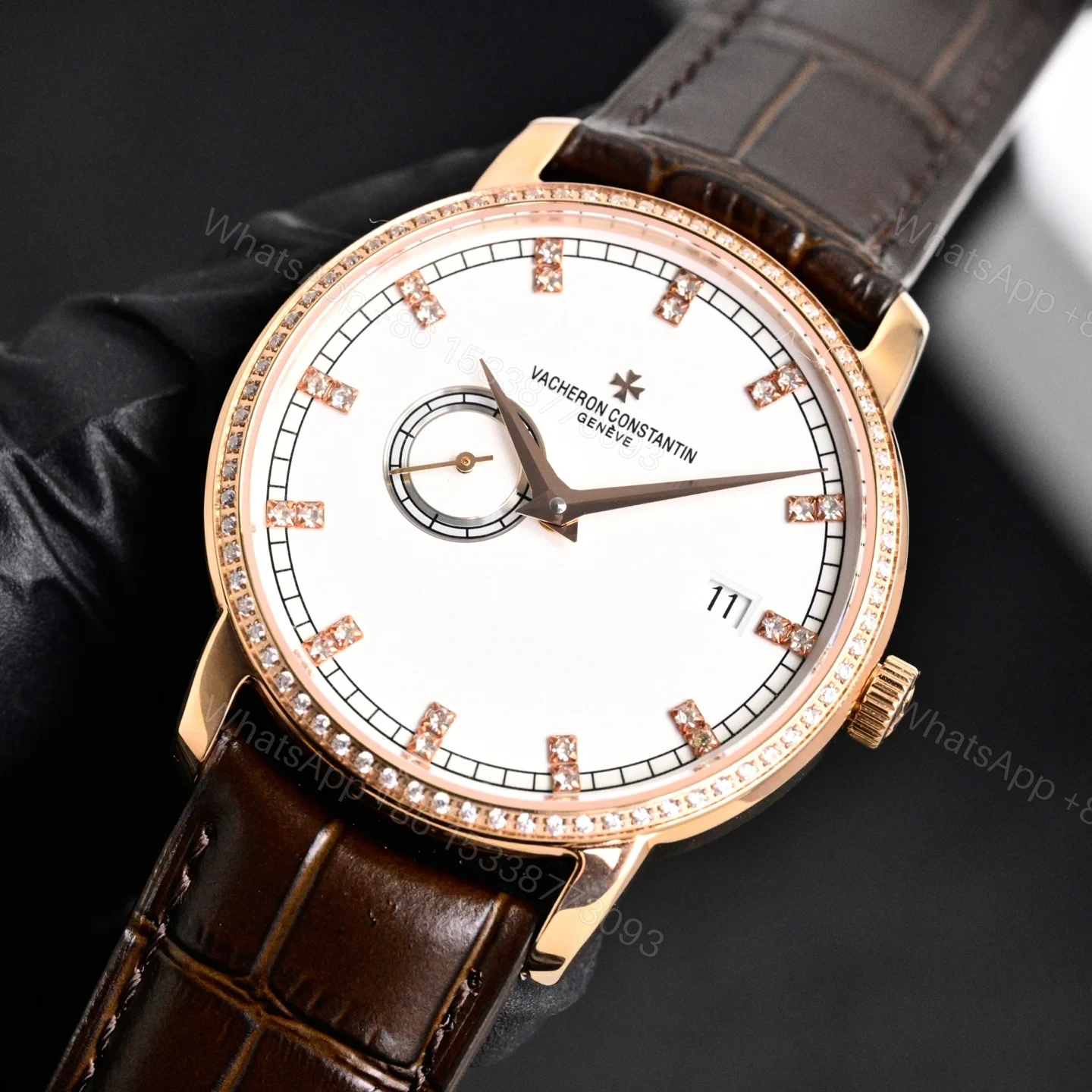 View 2 of Vacheron Constantin Traditionnelle Small Seconds Men’s Watch – 18K Rose Gold Diamond Bezel 82572/000R-9604