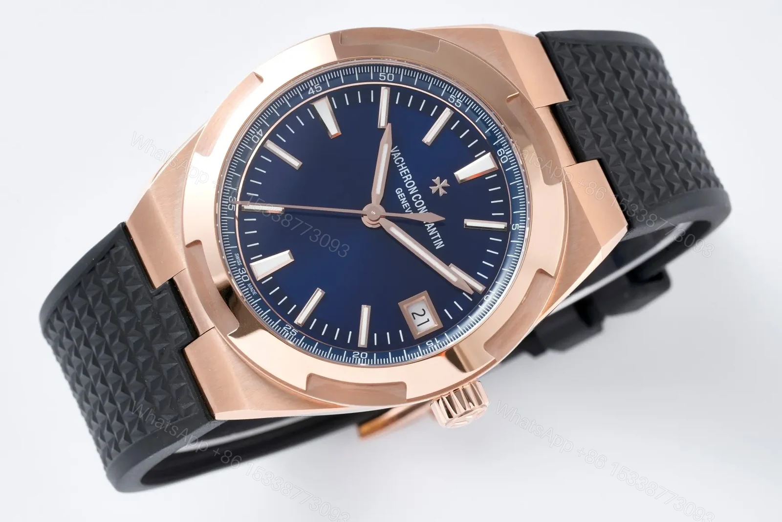 View 4 of Vacheron Constantin Overseas 4500V Series – Rose Gold Case, Blue Dial, Black Rubber Strap, 41MM Luxury Steel Watch