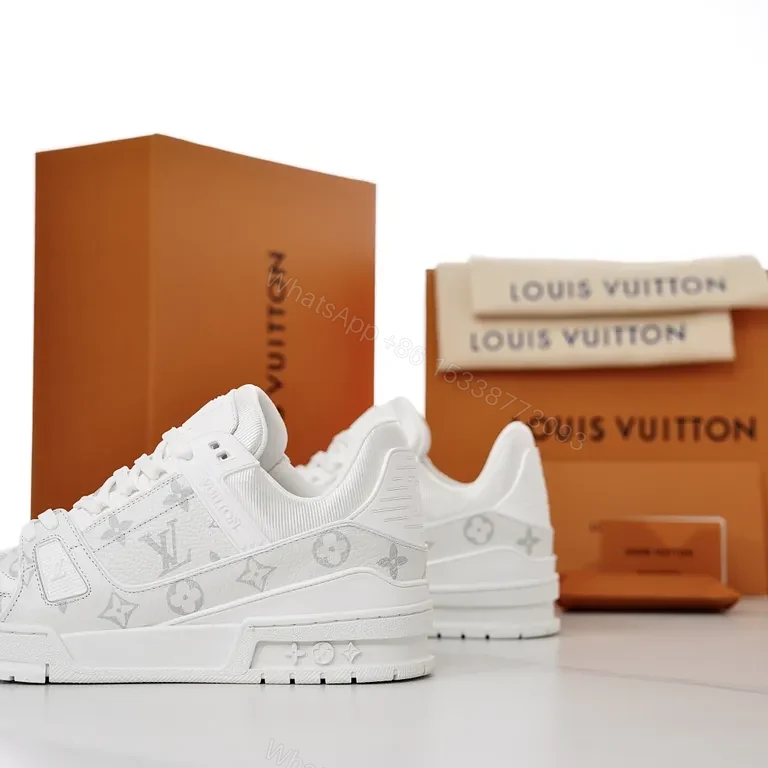 View 7 of White Leather LV-Inspired Luxury Sneakers, All-Day Comfort