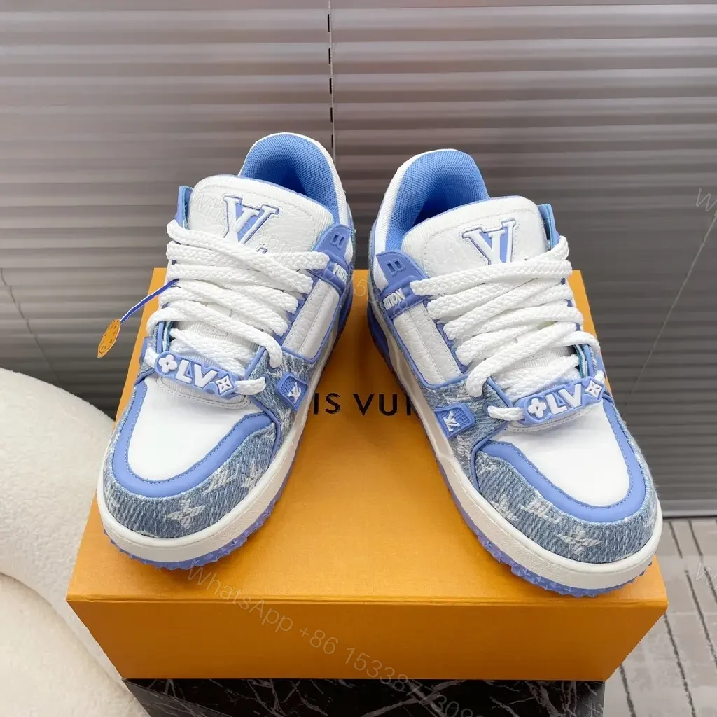 Lightweight Luxe Platform Sneakers: White & Ice Blue, Designer-Inspired — view 1