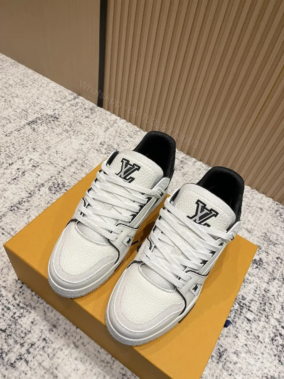 White Leather Runner Sneakers with LV Detailing — view 1