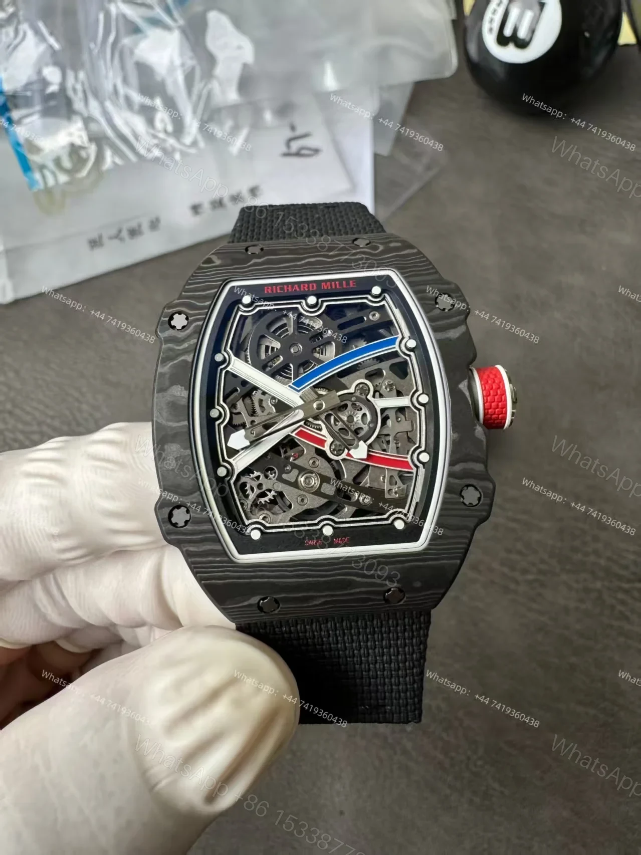 View 5 of Super Clone Richard Mille RM67-02 Carbon TPT Skeleton Tourbillon 1:1 Replica Watch with Black Strap