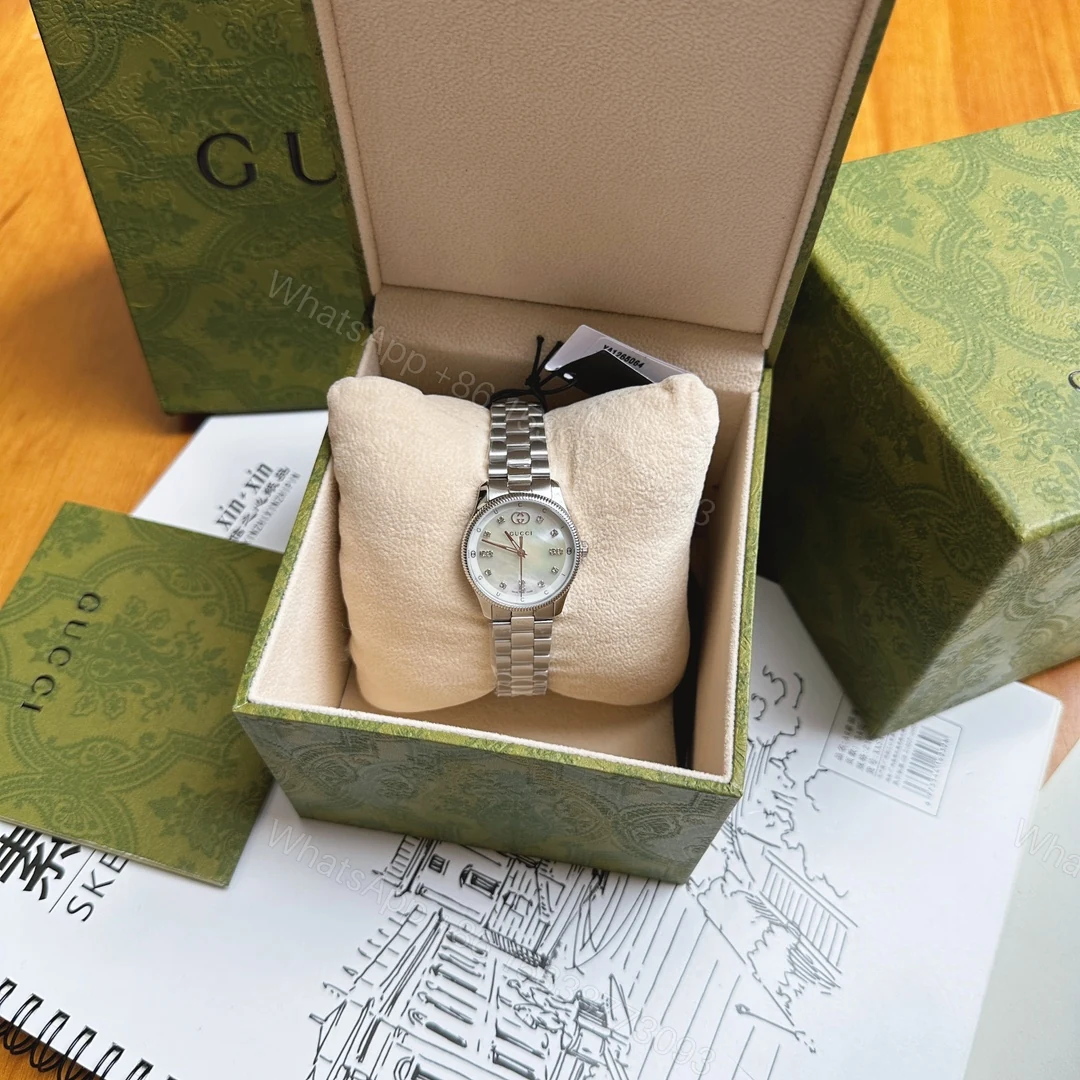 Gucci高仿女錶Timeless系列鋼帶款氣質珍珠白面腕錶 — view 1