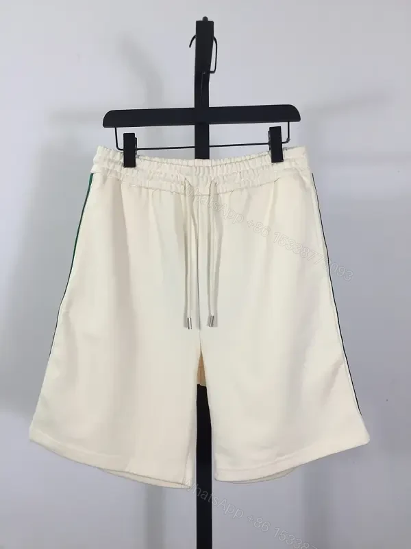 Cream Cotton Shorts Elastic Waist Casual Drawstring Shorts — view 1