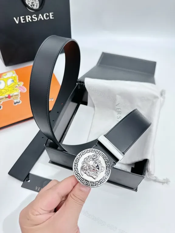 View 5 of Black Leather Versace Medusa Buckle Belt â€“ All-Season Luxury, 3cm