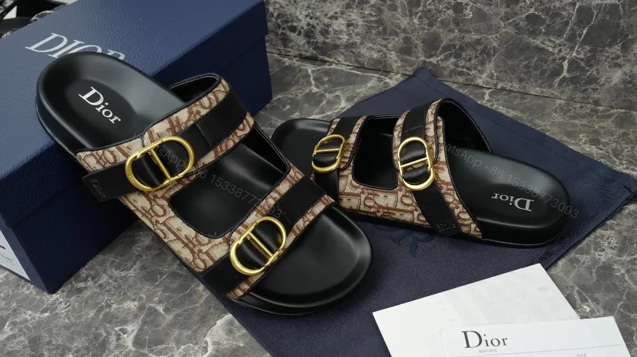 View 7 of Beige Dior Monogram Strappy Slide Sandals