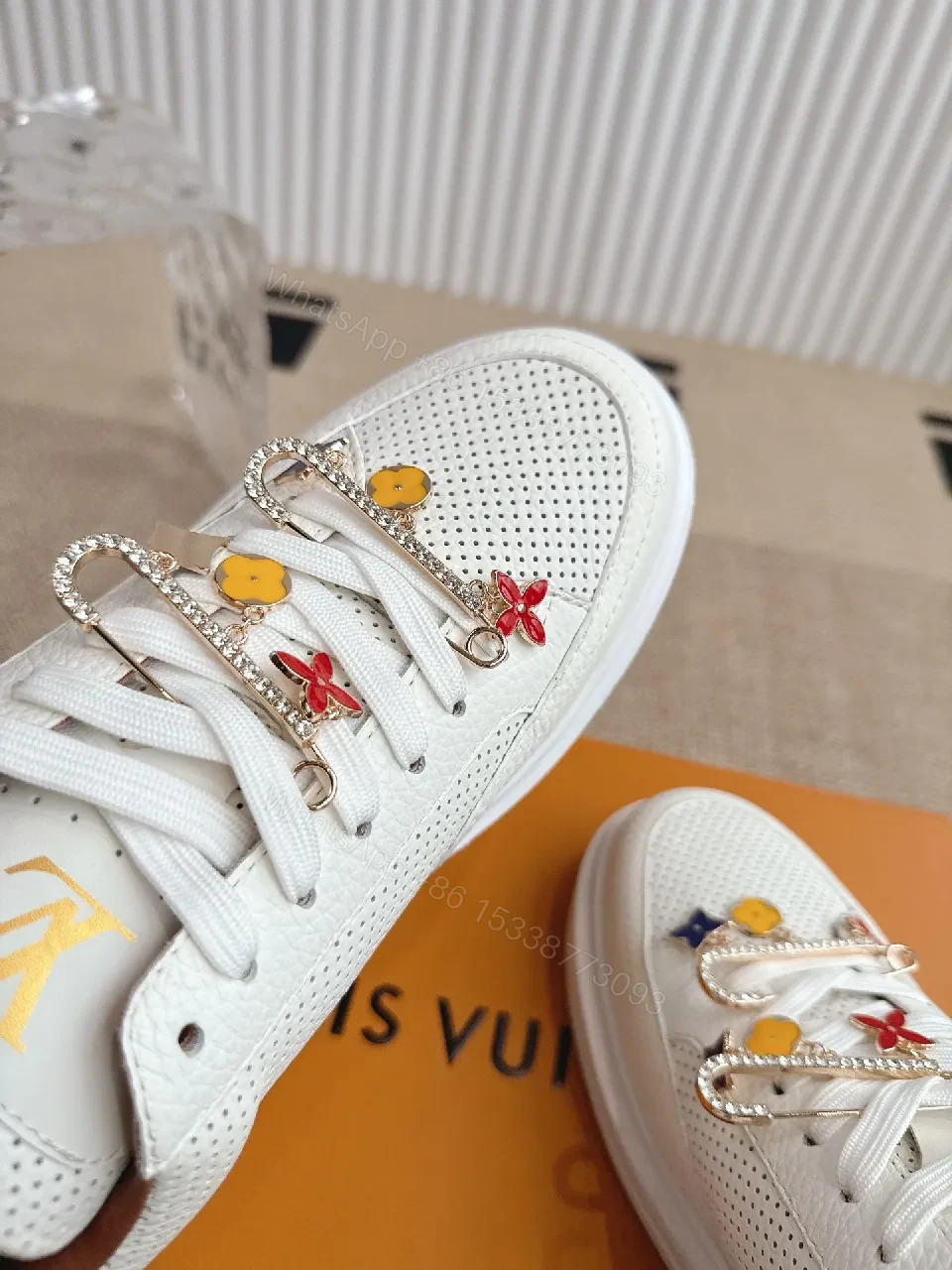 View 8 of White Leather Low-Tops: Playful Charm Luxury Sneakers