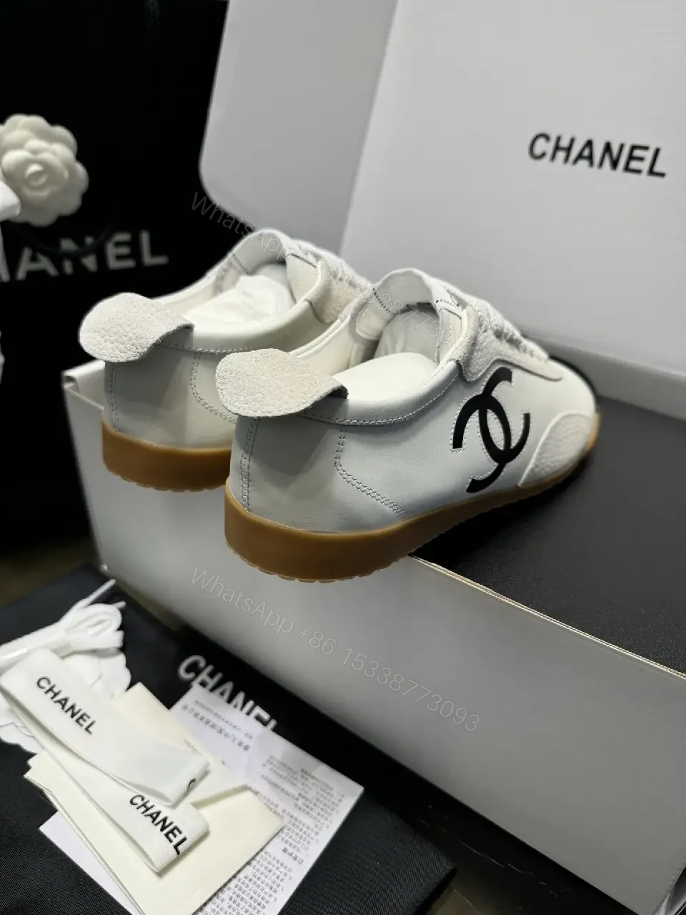 View 5 of Two-Tone White/Black Gum-Soled High-Top Sneakers