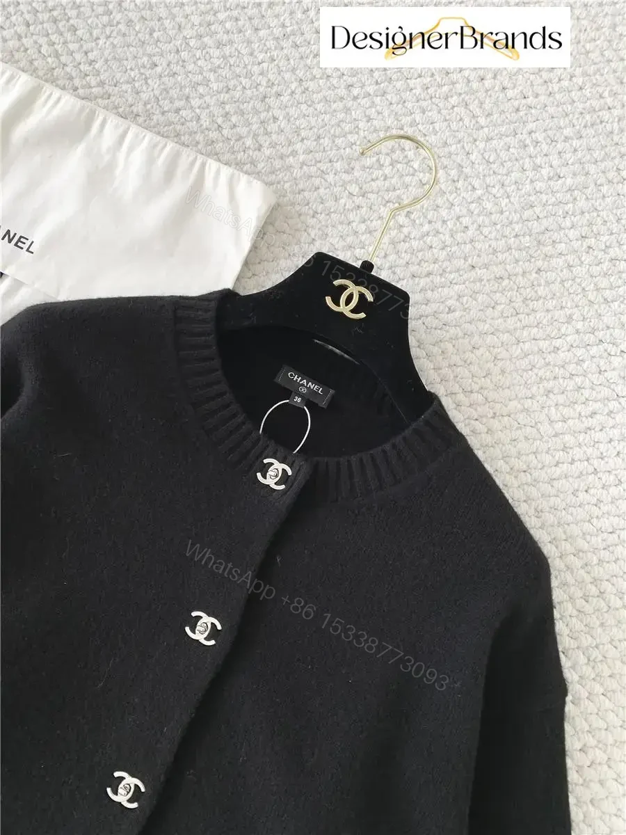 View 3 of Lux Black Knit Cardigan with Iconic Hardware Details