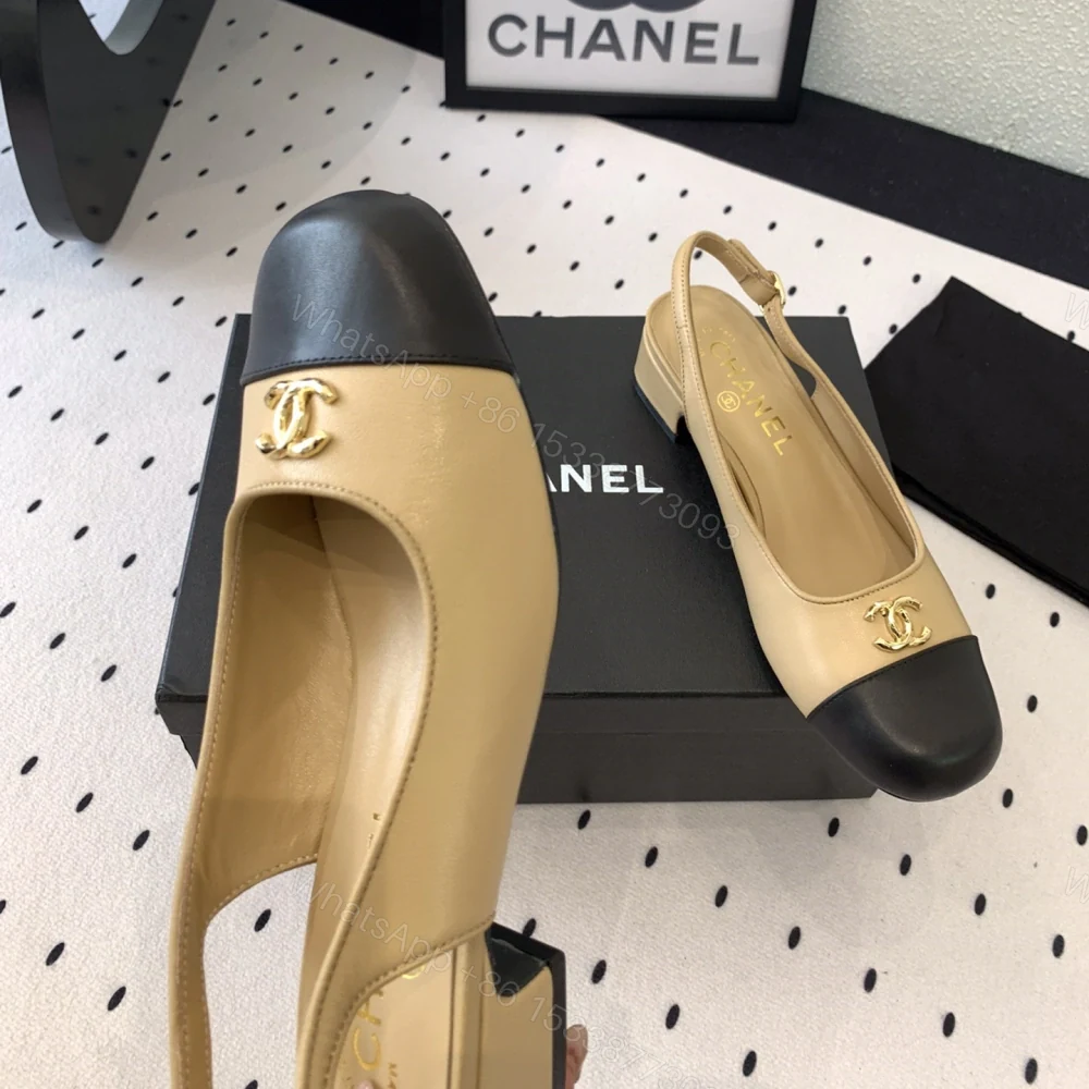 View 5 of 高仿Chanel*G45768D圓頭露跟單鞋小牛皮黃色3.5CM免檢版